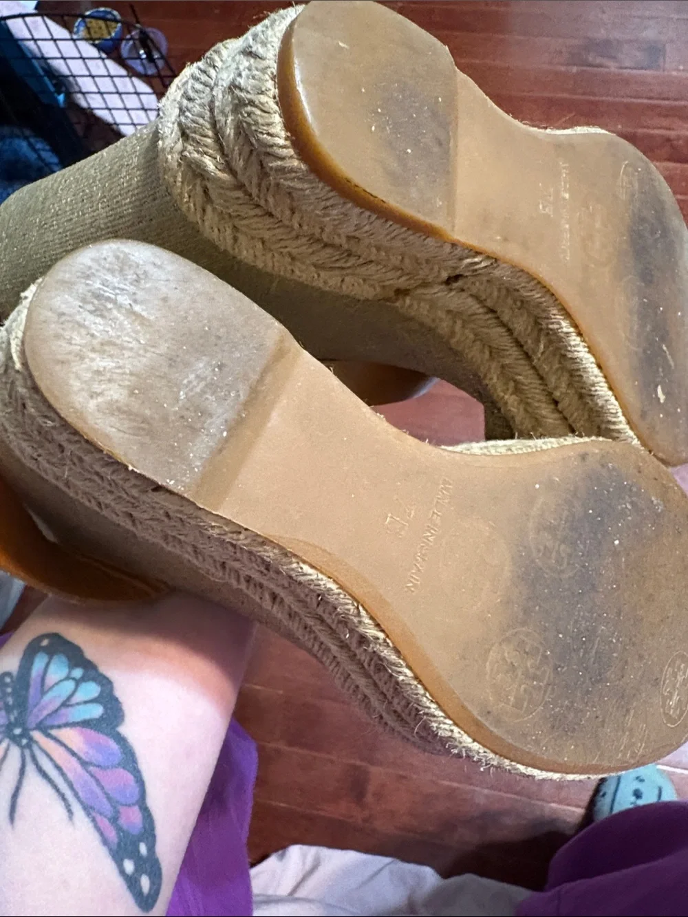 Tory Burch Gold Wedge Sandals with Tan Ankle Straps